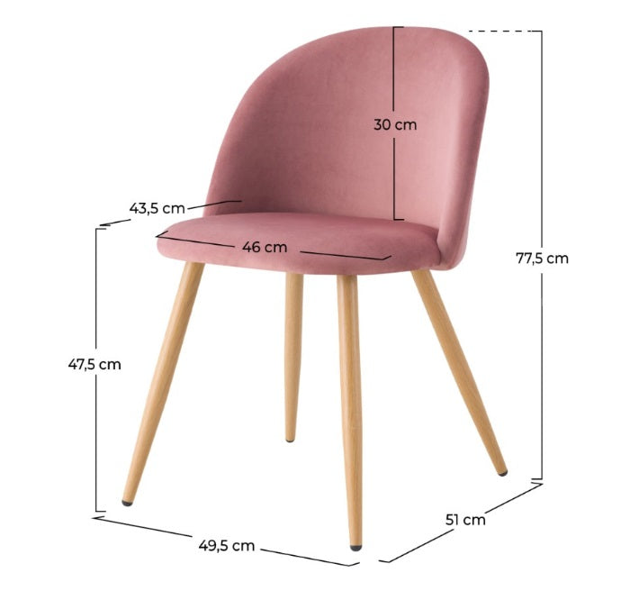 Moderner Samt Esszimmerstuhl (Rosa) - Eleganz mit Metallbeinen in Holzoptik