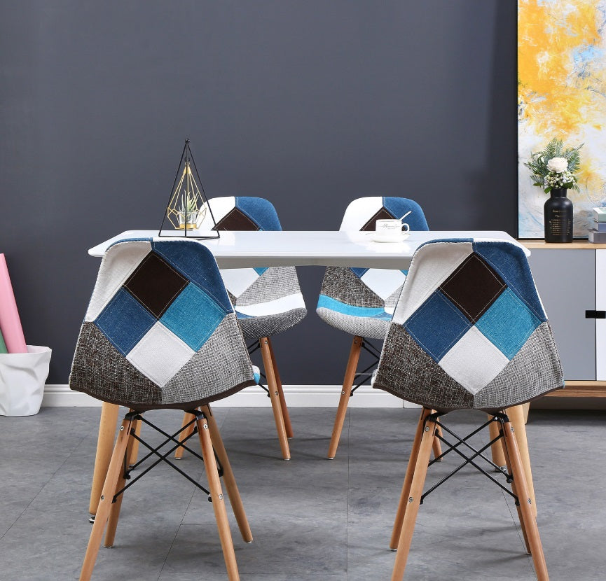 Patchwork Esszimmerstuhl – Mehrfarbig Blau-Töne, Stoffbezug, Holzgestell