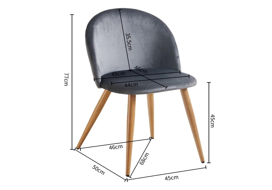Moderner Samtstuhl (Grau) - Eleganz mit Komfort und Holzoptik-Beinen