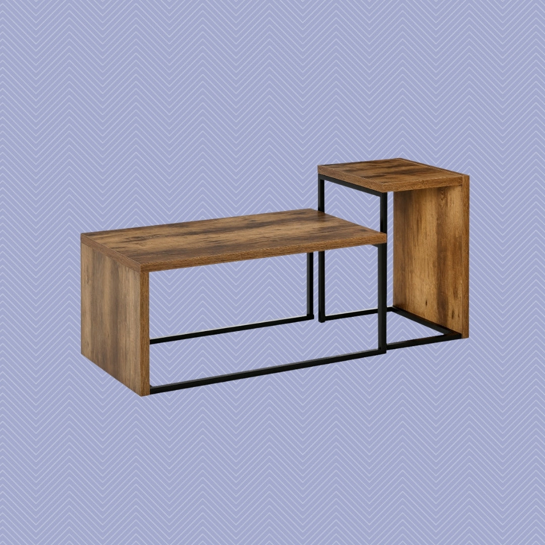 2er Couchtisch-Set Modern – Schwarz/Braun Satztische, Platzsparend (90x48 & 59x42 cm)