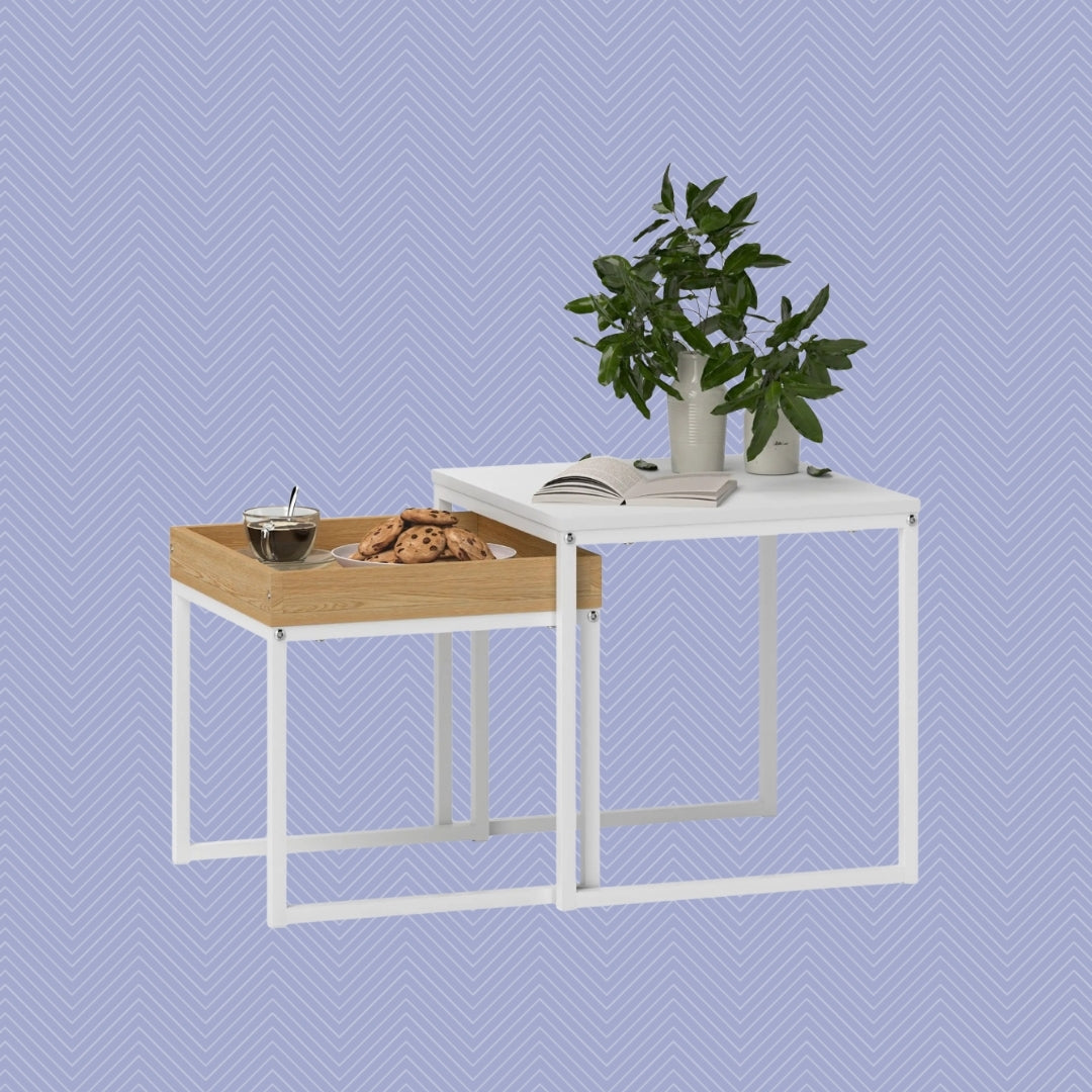 2er Couchtisch-Set Weiß – Moderne Quadratische Sofatische (45/40 cm) für kleine Räume