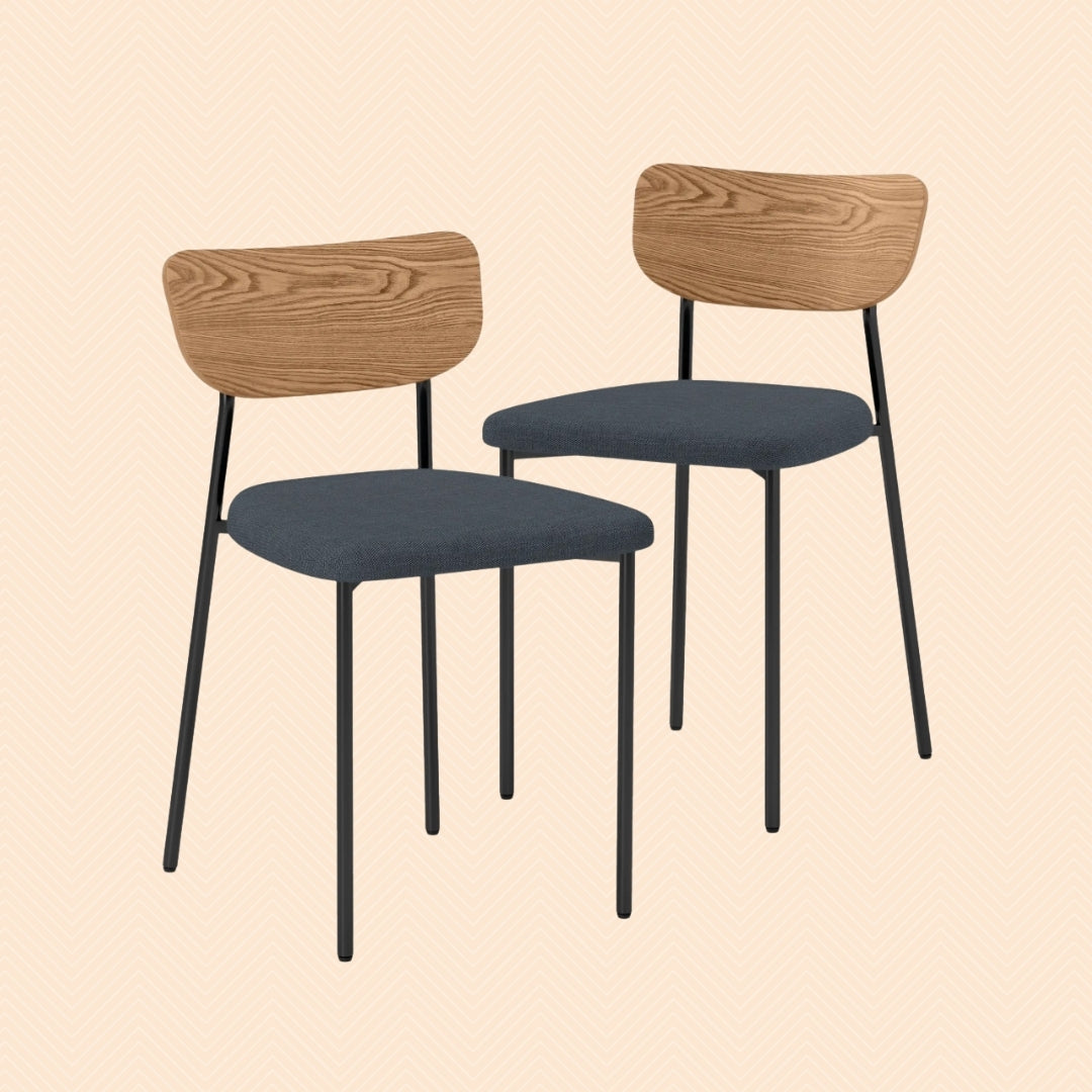 2er Set Esszimmerstühle Grau Leinen-Optik – Küchenstühle Armlos mit Holz-Rückenlehne