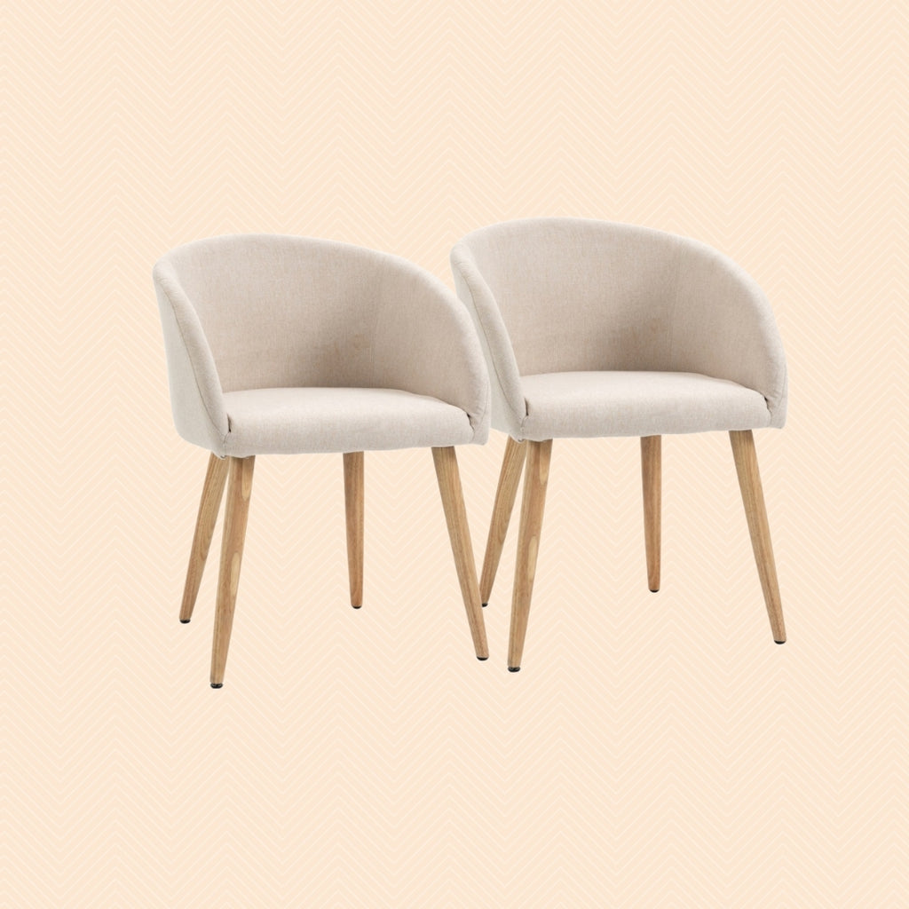 2er Set Esszimmerstühle Skandinavisch – Beige Polsterstuhl mit Holzbeinen | Hohe Stabilität
