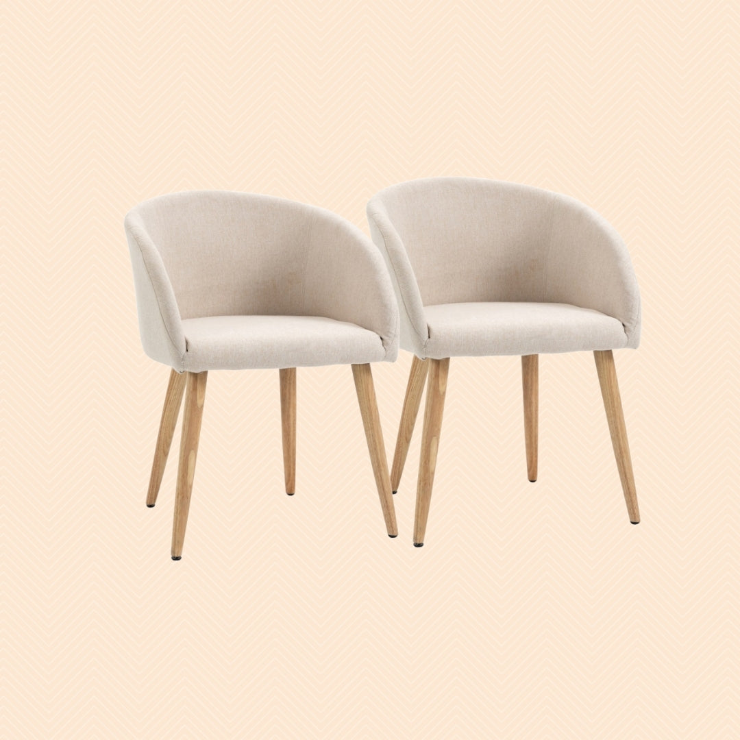 2er Set Esszimmerstühle Skandinavisch – Beige Polsterstuhl mit Holzbeinen | Hohe Stabilität