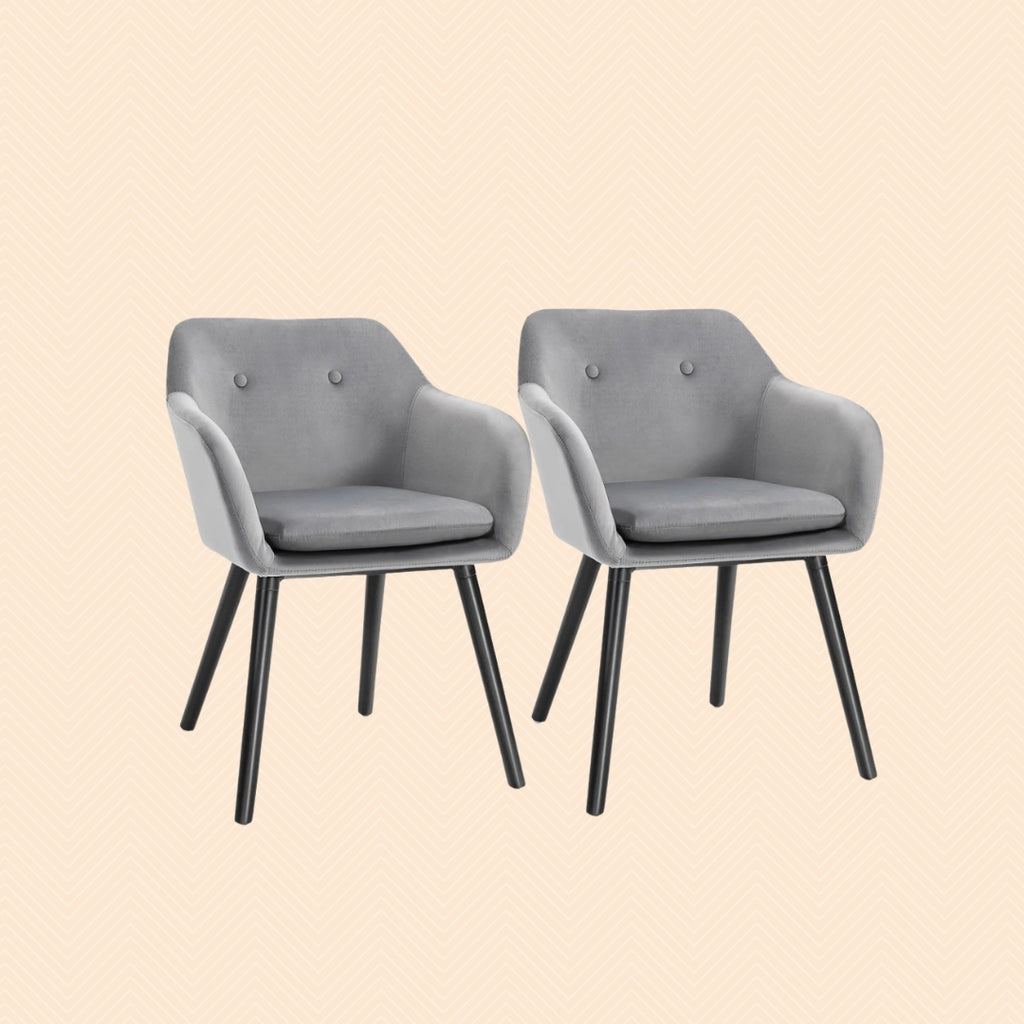 2er Set Esszimmerstühle in Grau Samtoptik – Sessel-Design mit Armlehnen und Holzbeinen