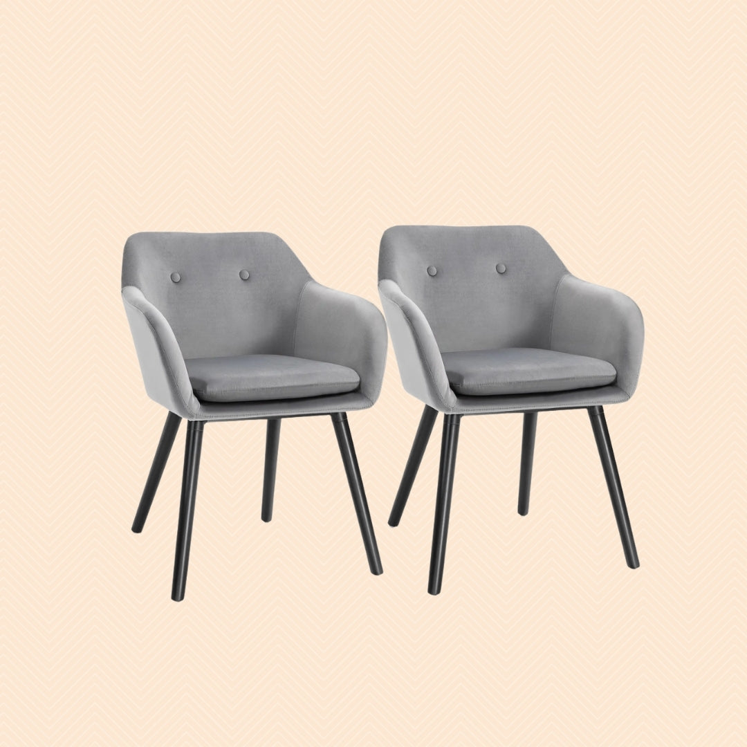 2er Set Esszimmerstühle in Grau Samtoptik – Sessel-Design mit Armlehnen und Holzbeinen