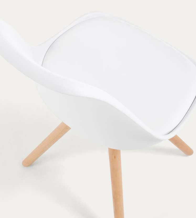 Esszimmerstuhl – Weiß Rundsitz, Kunstleder, Buche Holzbeine