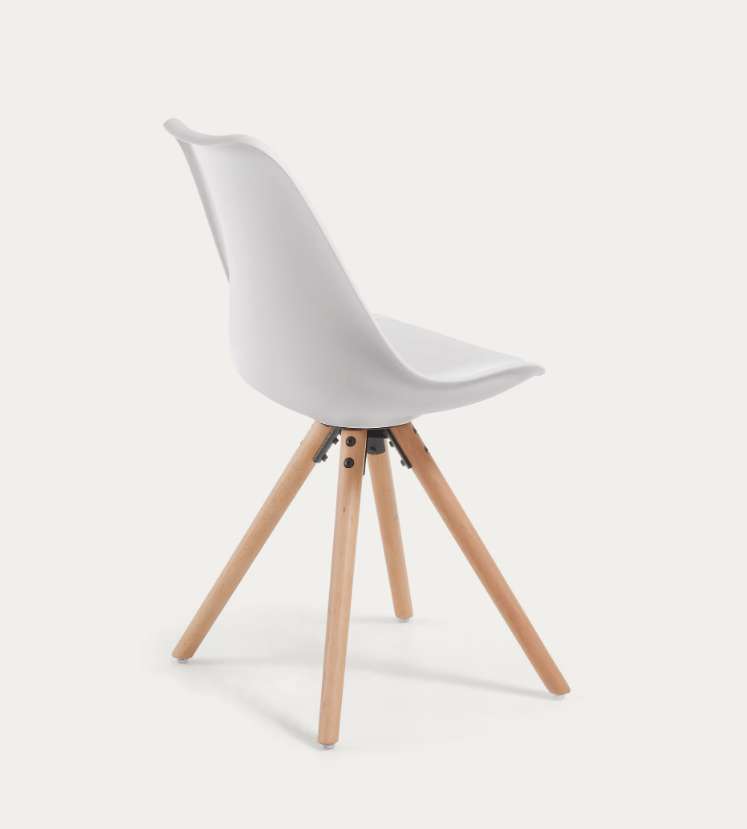 Esszimmerstuhl – Weiß Rundsitz, Kunstleder, Buche Holzbeine