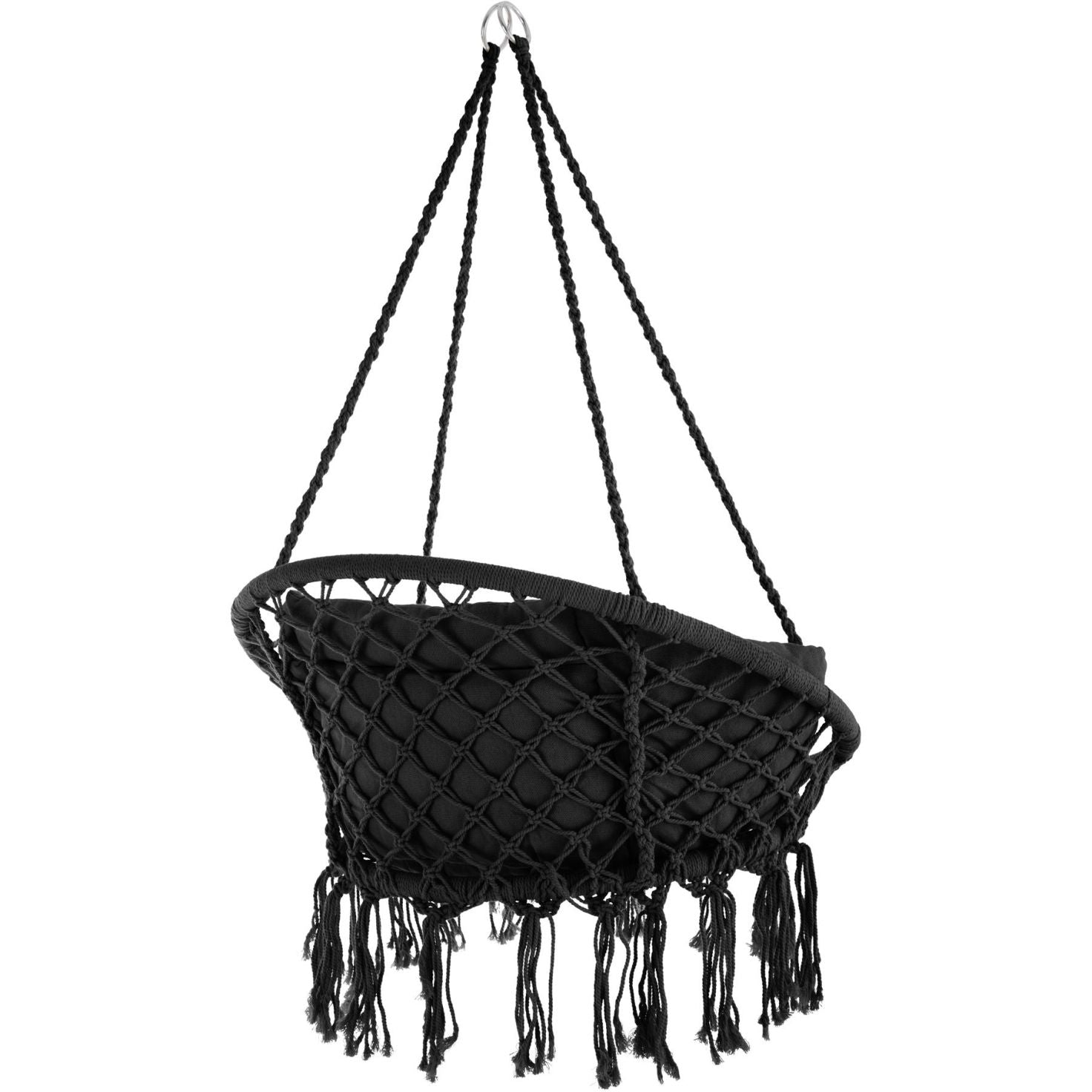 Schwarzer Boho Makramee Hängesessel - Für Innen & Außen (Max. 120 kg)