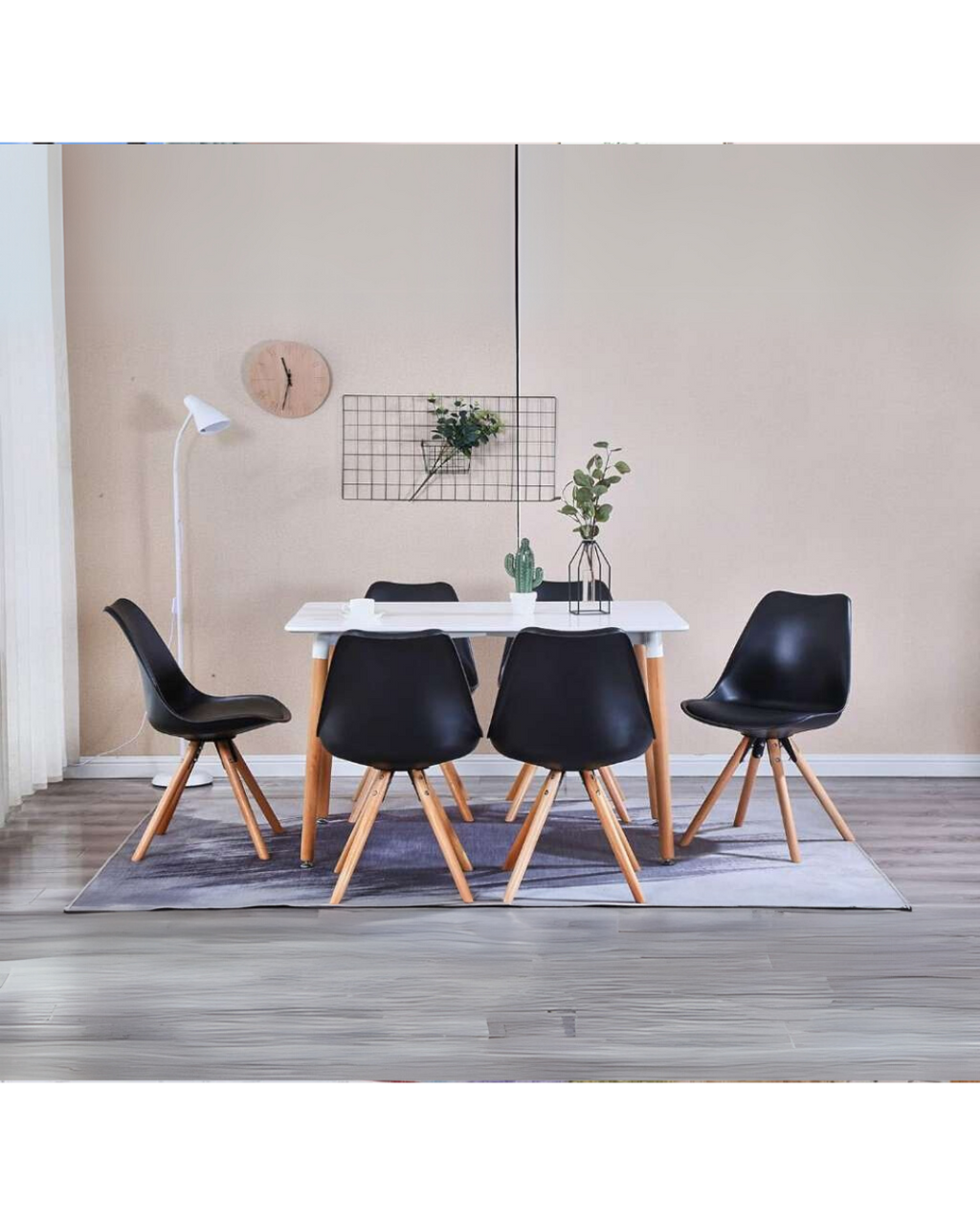 Nordisches Design 6-Personen Essgruppe - 120x80 cm Tisch & Gepolsterte Stühle