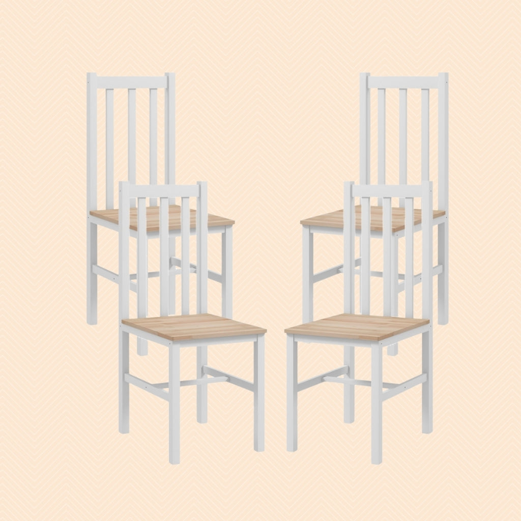 4er Set Massivholz Esszimmerstühle – Küchenstühle im Modernen Landhausstil Weiß/Natur