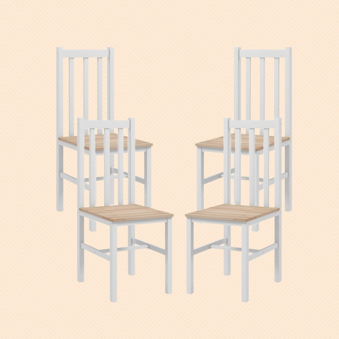 4er Set Massivholz Esszimmerstühle – Küchenstühle im Modernen Landhausstil Weiß/Natur