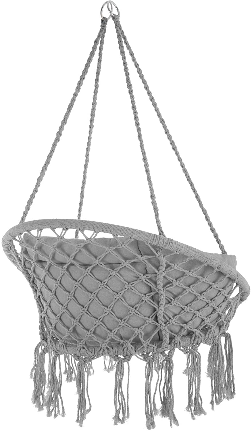 Grauer Boho Makramee Hängesessel - Für Innen & Außen (Max. 120 kg)
