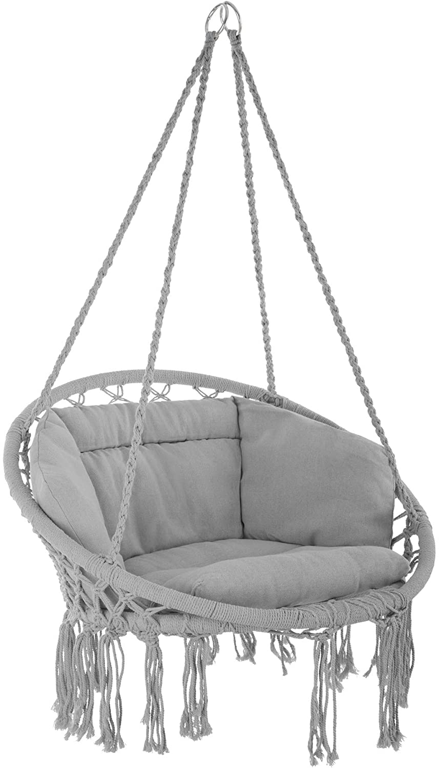 Grauer Boho Makramee Hängesessel - Für Innen & Außen (Max. 120 kg)