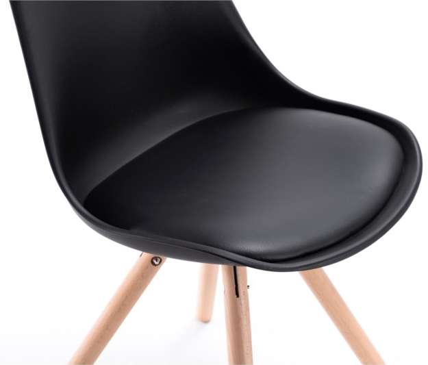 Nordischer Esszimmerstuhl – Schwarz, Kunstleder Sitzfläche, Buche Holzbeine