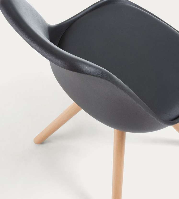 Nordischer Esszimmerstuhl – Schwarz, Kunstleder Sitzfläche, Buche Holzbeine