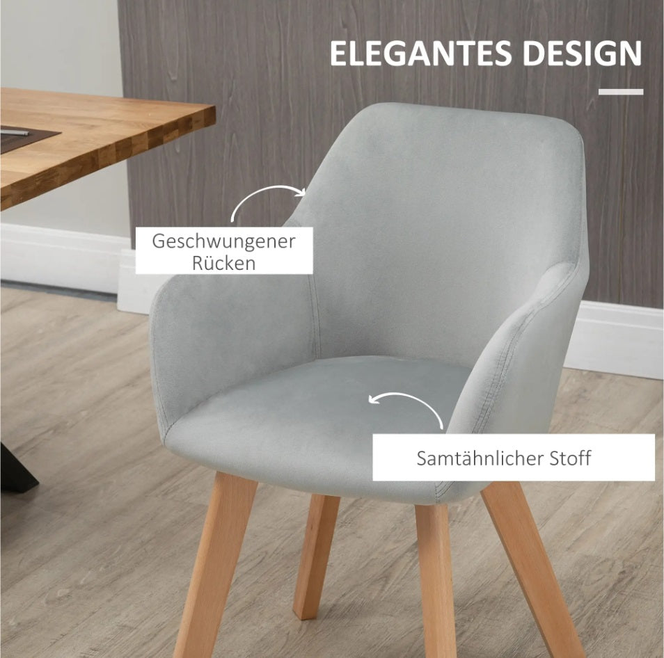 2er Set Armlehnstühle Samt Grau – Holzbeine Natur | Ergonomisch & Bequem