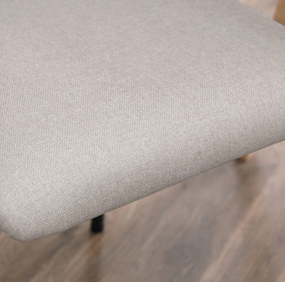 2er Set Esszimmerstühle Beige – Geschwungene Rückenlehne in Leinenoptik mit Metallgestell