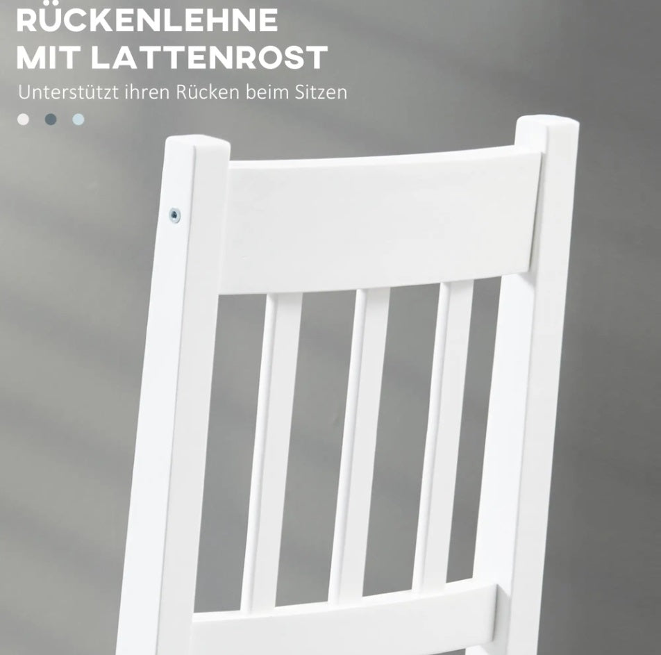 2er Set Esszimmerstühle aus Massivholz – Weiße Holzstühle mit Grauer Sitzfläche