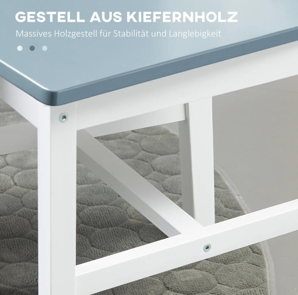 2er Set Esszimmerstühle aus Massivholz – Weiße Holzstühle mit Grauer Sitzfläche