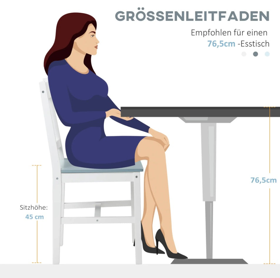 2er Set Esszimmerstühle aus Massivholz – Weiße Holzstühle mit Grauer Sitzfläche