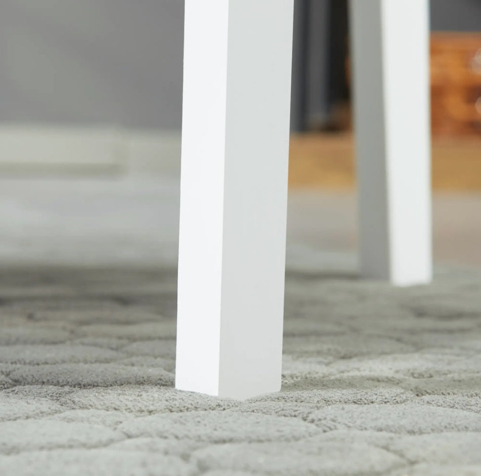 2er Set Esszimmerstühle aus Massivholz – Weiße Holzstühle mit Grauer Sitzfläche