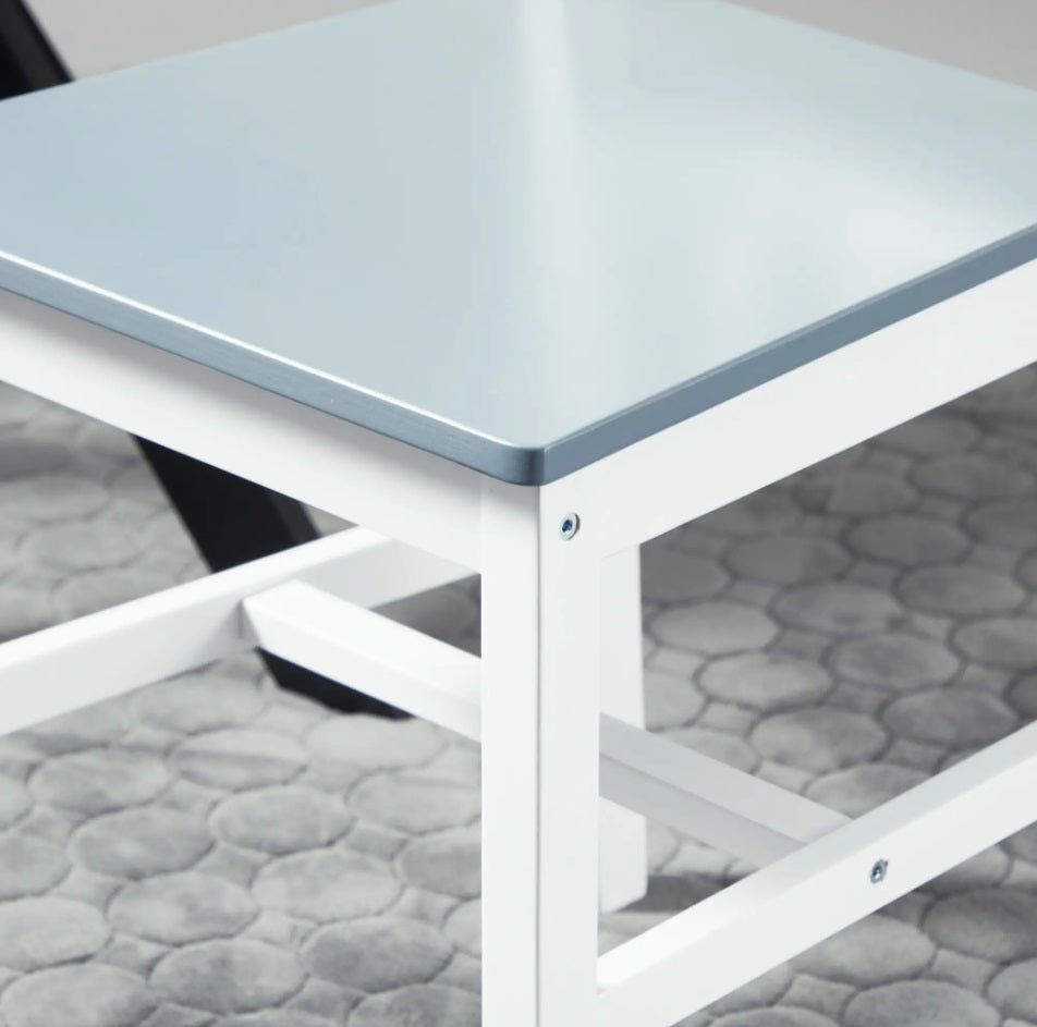 2er Set Esszimmerstühle aus Massivholz – Weiße Holzstühle mit Grauer Sitzfläche