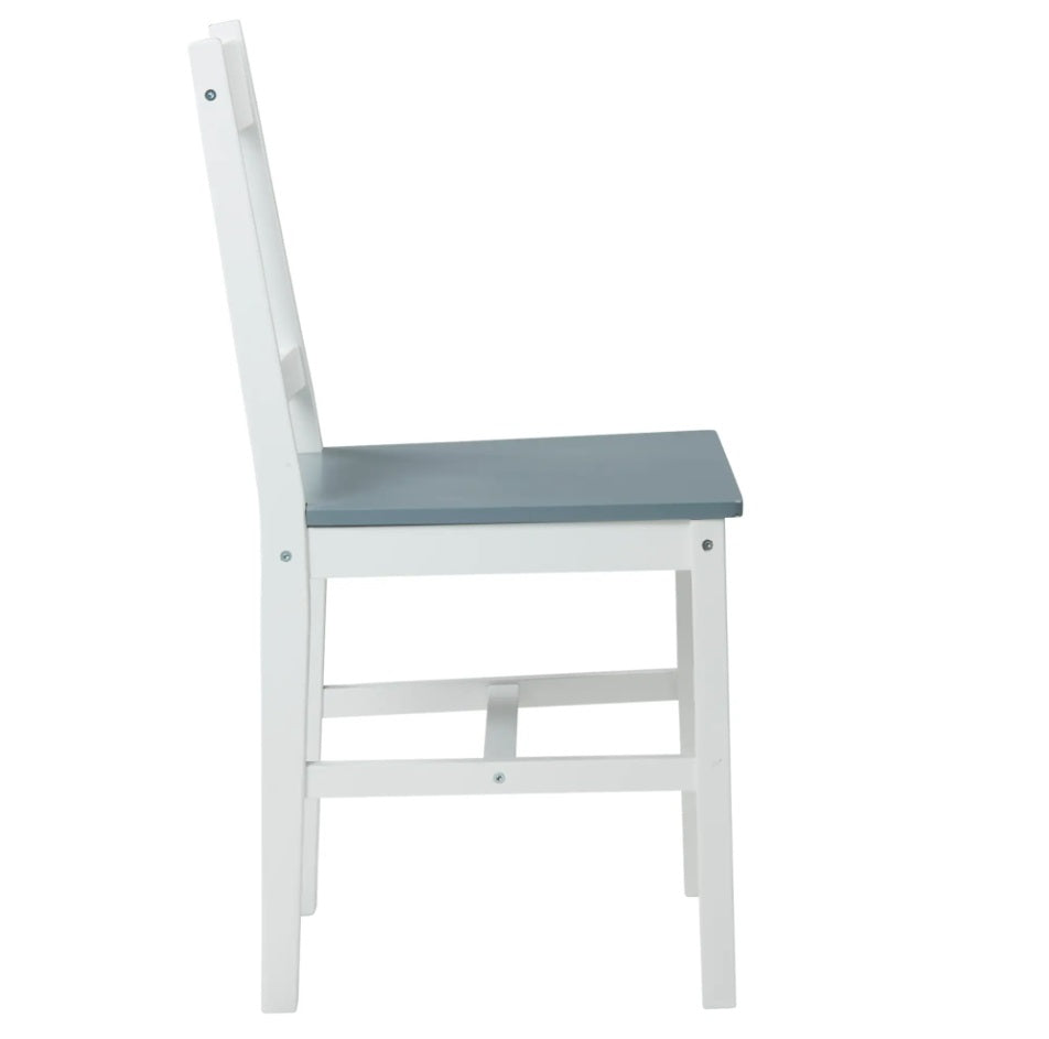 2er Set Esszimmerstühle aus Massivholz – Weiße Holzstühle mit Grauer Sitzfläche