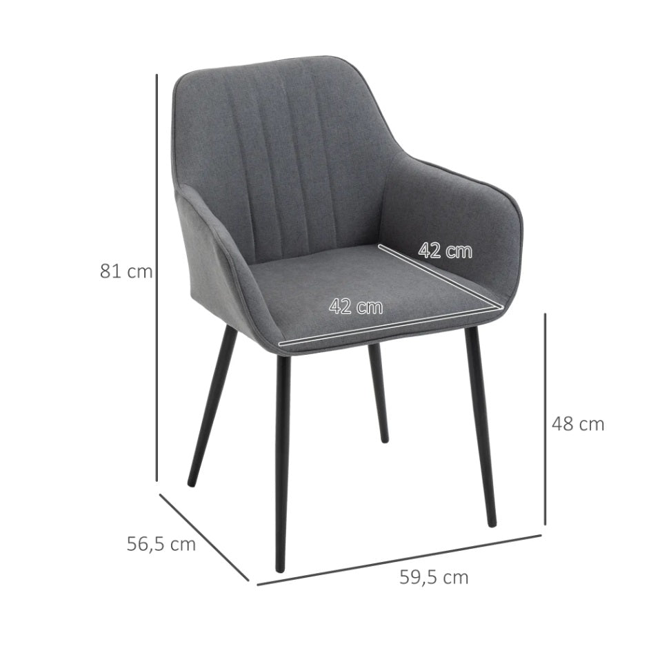2er Set Armlehnstühle Dunkelgrau Leinen – Skandinavisch & Ergonomisch
