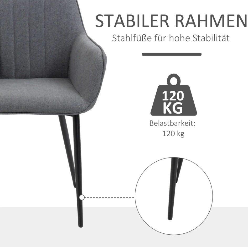 2er Set Armlehnstühle Dunkelgrau Leinen – Skandinavisch & Ergonomisch