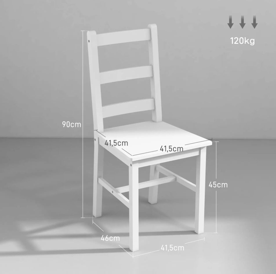 2er Set Esszimmerstühle Massivholz Weiß – Küchenstühle mit Leisten-Rückenlehne