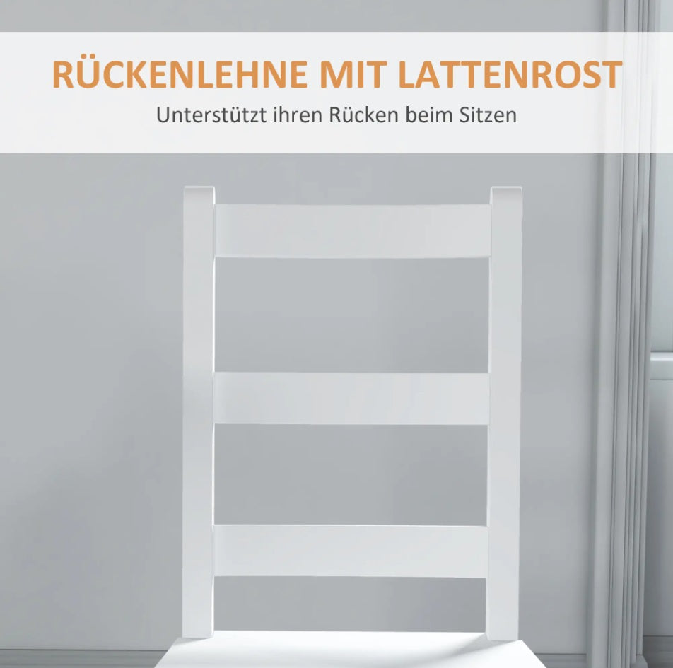 2er Set Esszimmerstühle Massivholz Weiß – Küchenstühle mit Leisten-Rückenlehne