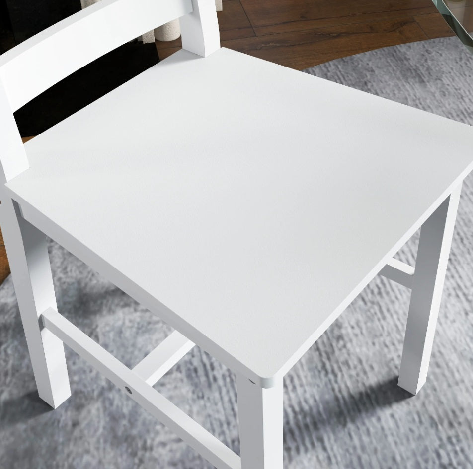 2er Set Esszimmerstühle Massivholz Weiß – Küchenstühle mit Leisten-Rückenlehne