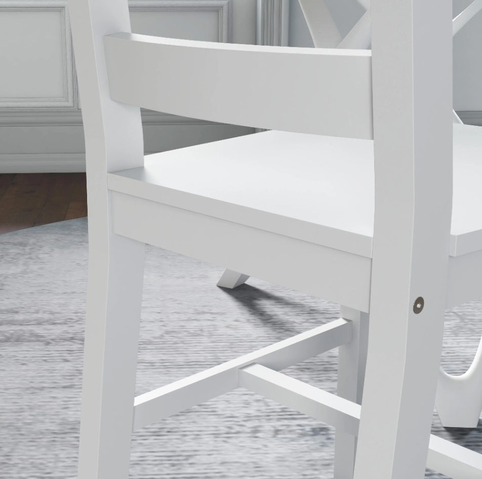 2er Set Esszimmerstühle Massivholz Weiß – Küchenstühle mit Leisten-Rückenlehne