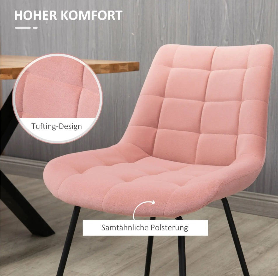 2er Set Samt Esszimmerstühle Rosa – Akzentstühle im Modernen Retro-Design