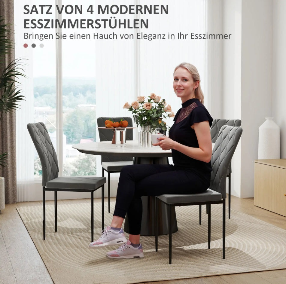 4er Set Esszimmerstühle Samtoptik Dunkelgrau – Moderne Polsterstühle mit Metallbeinen