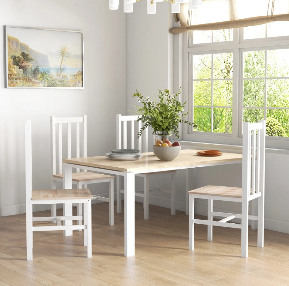 4er Set Massivholz Esszimmerstühle – Küchenstühle im Modernen Landhausstil Weiß/Natur