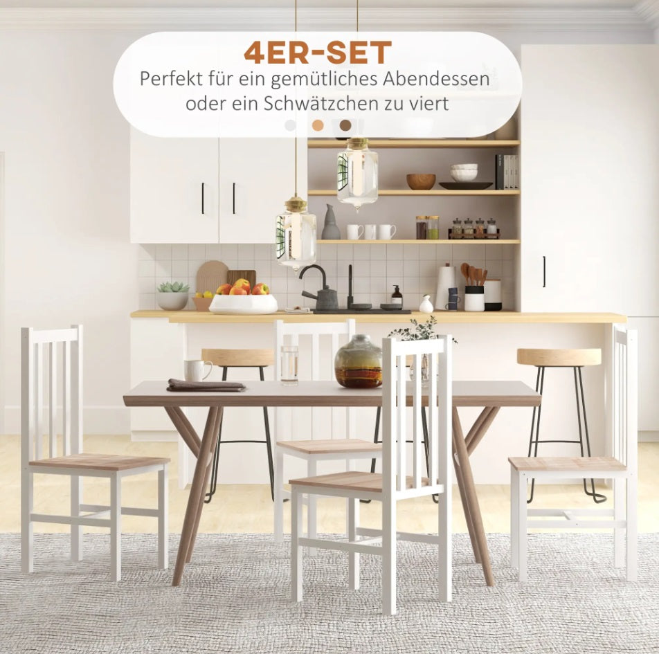 4er Set Massivholz Esszimmerstühle – Küchenstühle im Modernen Landhausstil Weiß/Natur
