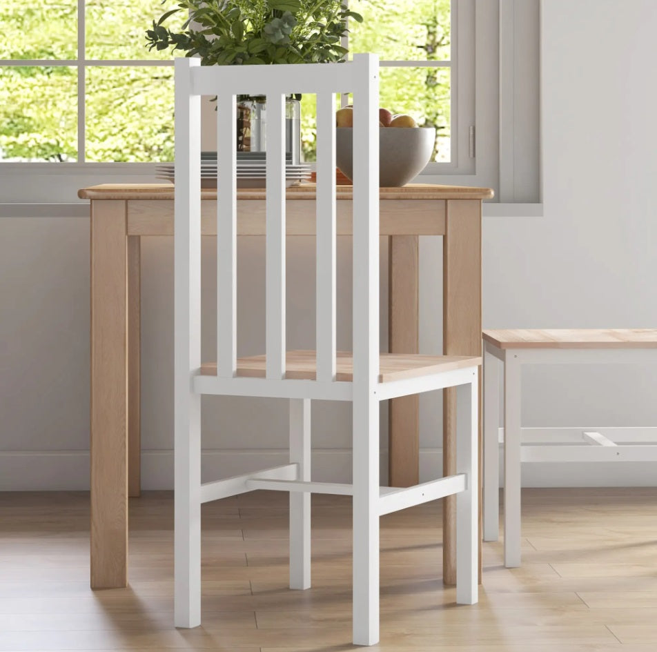 4er Set Massivholz Esszimmerstühle – Küchenstühle im Modernen Landhausstil Weiß/Natur