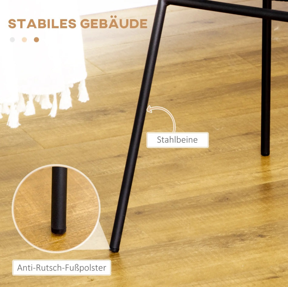 2er Set Esszimmerstühle Boho-Stil – PE-Rattan Natur mit Gelben Stahlbeinen