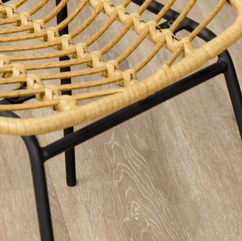 2er Set Esszimmerstühle Boho-Stil – PE-Rattan Natur mit Gelben Stahlbeinen