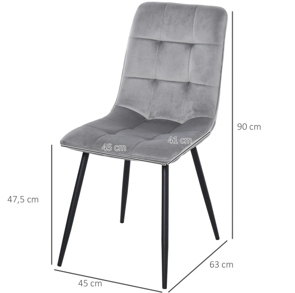 2er Set Esszimmerstuhl Samt-Optik Grau – Küchenstuhl mit Hoher Rückenlehne und Metallbeinen