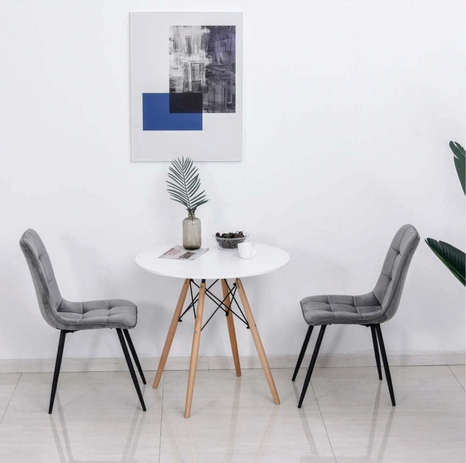 2er Set Esszimmerstuhl Samt-Optik Grau – Küchenstuhl mit Hoher Rückenlehne und Metallbeinen