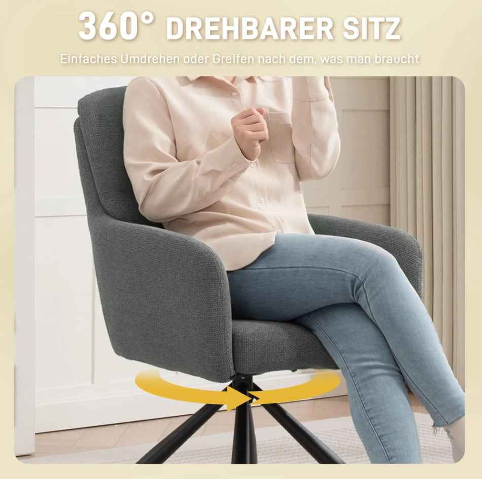 Gepolsterter Esszimmer Drehstuhl Grau – 360° Funktion, 10 cm Dicke Polsterung & Leinen-Optik