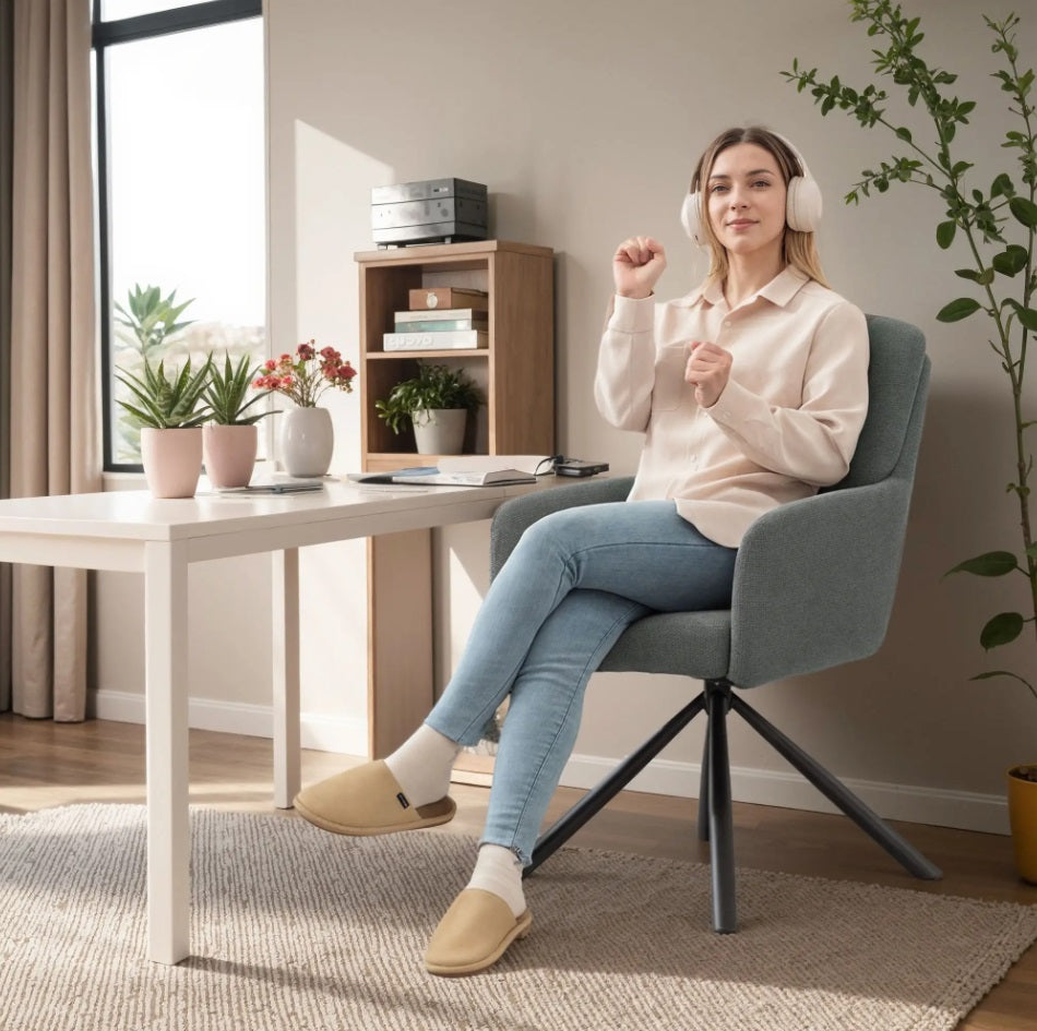 Gepolsterter Esszimmer Drehstuhl Grau – 360° Funktion, 10 cm Dicke Polsterung & Leinen-Optik