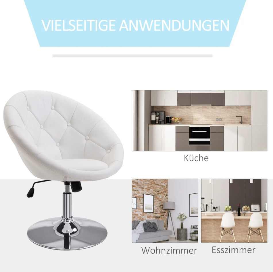 Loungesessel Drehhocker Weiß Kunstleder – Höhenverstellbarer Relaxsessel mit Wippmechanik