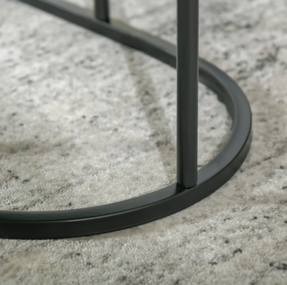 2er Couchtisch-Set Schwarz – Runder & Ovaler Satztisch in Marmor-Optik, stapelbar
