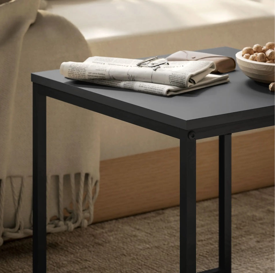 2er Couchtisch-Set Schwarz – Moderne Quadratische Sofatische (45/40 cm) Ineinanderstellbar