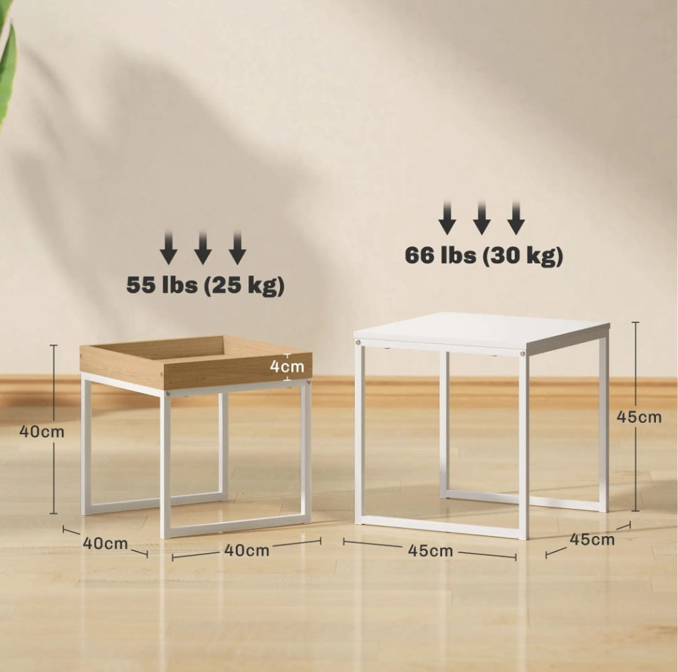 2er Couchtisch-Set Weiß – Moderne Quadratische Sofatische (45/40 cm) für kleine Räume
