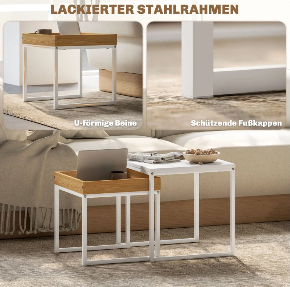 2er Couchtisch-Set Weiß – Moderne Quadratische Sofatische (45/40 cm) für kleine Räume